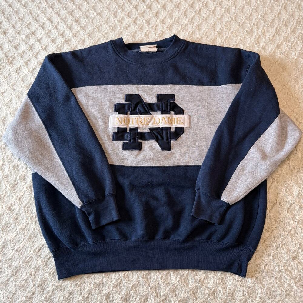 Vintage NOTRE DAME Crewneck Pullover - Embroidered - 1990s Midland Sport - XL